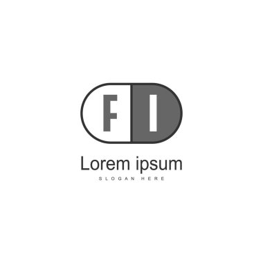 Modern çerçeveli ilk Fi logo şablonu. Minimalist Fi harf logo vektör illüstrasyon