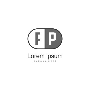 Modern çerçeveli ilk Fp logo şablonu. Minimalist Fp harf logo vektör illüstrasyon