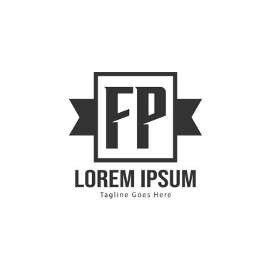 Modern çerçeveli ilk Fp logo şablonu. Minimalist Fp harf logo vektör illüstrasyon