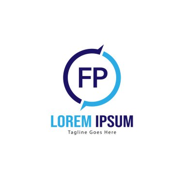 Modern çerçeveli ilk Fp logo şablonu. Minimalist Fp harf logo vektör illüstrasyon
