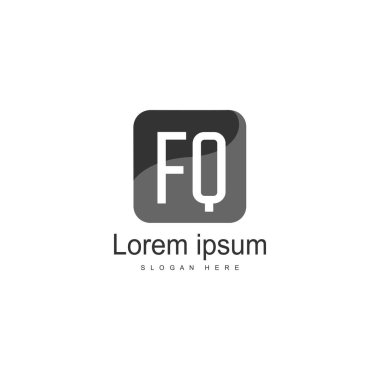Modern çerçeveile ilk Fq logo şablonu. Minimalist Fq harfi logosu vektör illüstrasyon