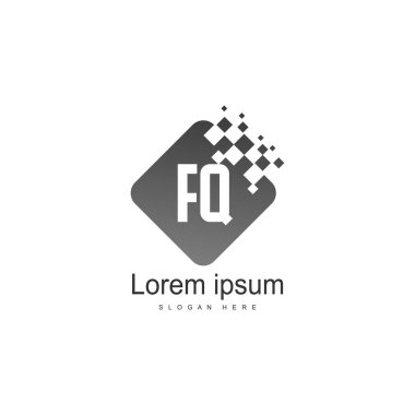 Modern çerçeveile ilk Fq logo şablonu. Minimalist Fq harfi logosu vektör illüstrasyon