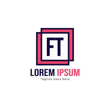 Modern çerçeveli ilk Ft logo şablonu. Minimalist Ft harf logo vektör illüstrasyon