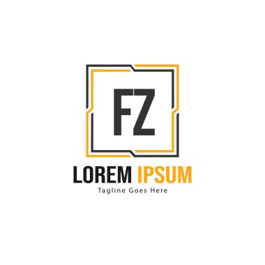 Modern çerçeveile ilk Fz logo şablonu. Minimalist Fz harf logosu vektör illüstrasyon