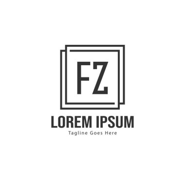 Modern çerçeveile ilk Fz logo şablonu. Minimalist Fz harf logosu vektör illüstrasyon