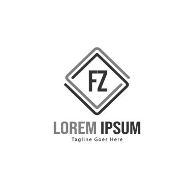 Modern çerçeveile ilk Fz logo şablonu. Minimalist Fz harf logosu vektör illüstrasyon
