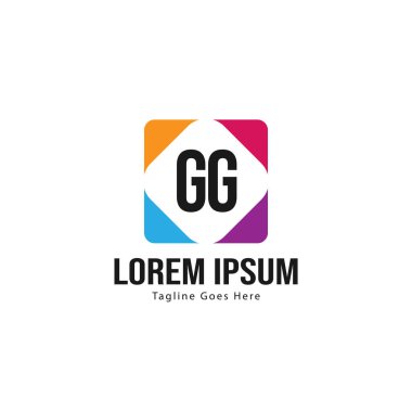 Modern çerçeveile ilk Gg logo şablonu. Minimalist Gg harf logosu vektör illüstrasyon