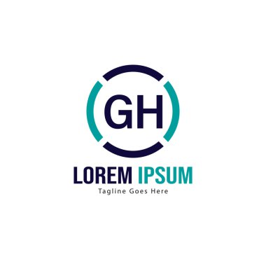 Modern çerçeveli ilk Gh logo şablonu. Minimalist Gh harf logosu vektör illüstrasyon