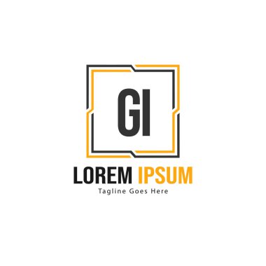 Modern çerçeveli ilk Gi logo şablonu. Minimalist Gi harf logo vektör illüstrasyon