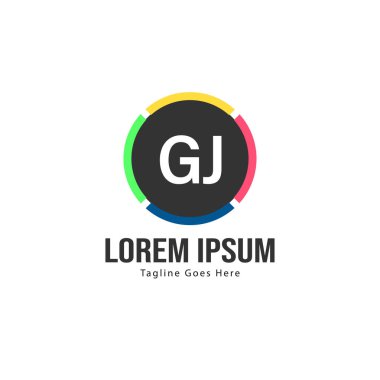 Modern çerçeve ile Ilk Gj logo şablonu. Minimalist Gj harf logo vektör illüstrasyon