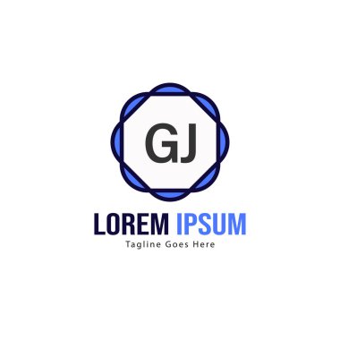 Modern çerçeve ile Ilk Gj logo şablonu. Minimalist Gj harf logo vektör illüstrasyon