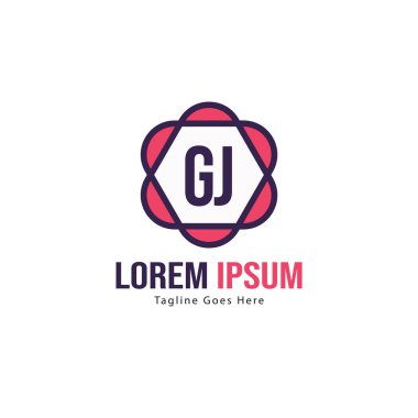 Modern çerçeve ile Ilk Gj logo şablonu. Minimalist Gj harf logo vektör illüstrasyon