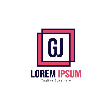 Modern çerçeve ile Ilk Gj logo şablonu. Minimalist Gj harf logo vektör illüstrasyon