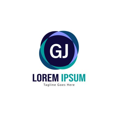 Modern çerçeve ile Ilk Gj logo şablonu. Minimalist Gj harf logo vektör illüstrasyon