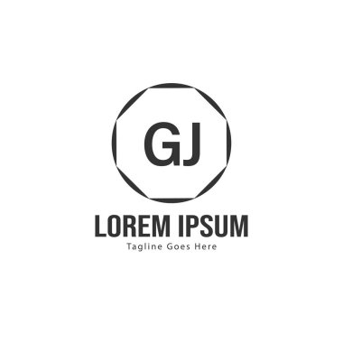 Modern çerçeve ile Ilk Gj logo şablonu. Minimalist Gj harf logo vektör illüstrasyon