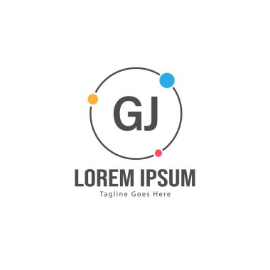 Modern çerçeve ile Ilk Gj logo şablonu. Minimalist Gj harf logo vektör illüstrasyon