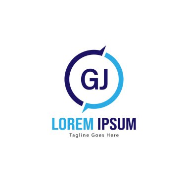 Modern çerçeve ile Ilk Gj logo şablonu. Minimalist Gj harf logo vektör illüstrasyon