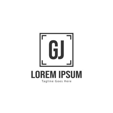 Modern çerçeve ile Ilk Gj logo şablonu. Minimalist Gj harf logo vektör illüstrasyon