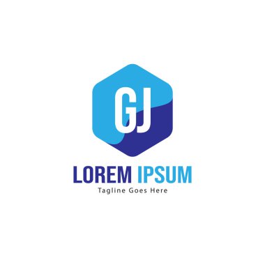 Modern çerçeve ile Ilk Gj logo şablonu. Minimalist Gj harf logo vektör illüstrasyon