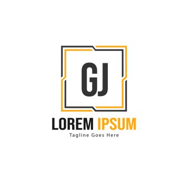 Modern çerçeve ile Ilk Gj logo şablonu. Minimalist Gj harf logo vektör illüstrasyon