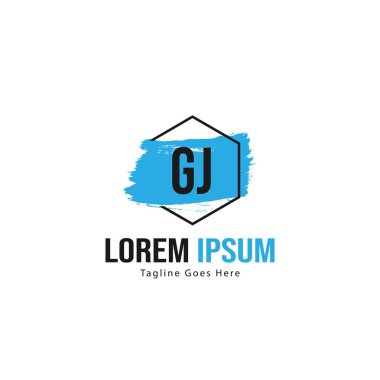 Modern çerçeve ile Ilk Gj logo şablonu. Minimalist Gj harf logo vektör illüstrasyon
