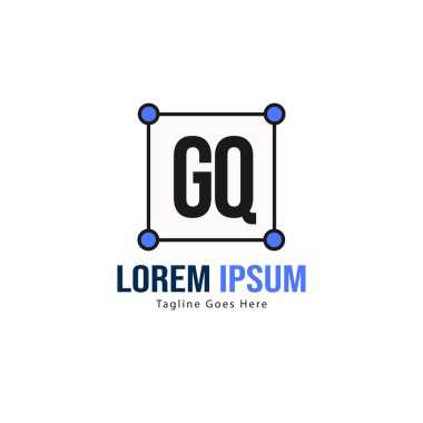 Modern çerçeveile ilk Gq logo şablonu. Minimalist Gq harfi logosu vektör illüstrasyon