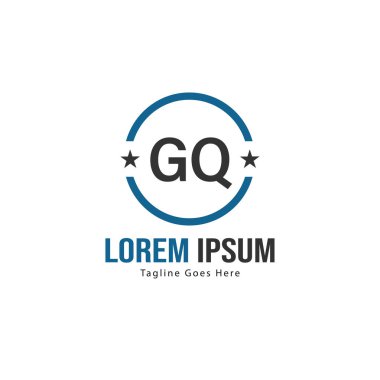 Modern çerçeveile ilk Gq logo şablonu. Minimalist Gq harfi logosu vektör illüstrasyon