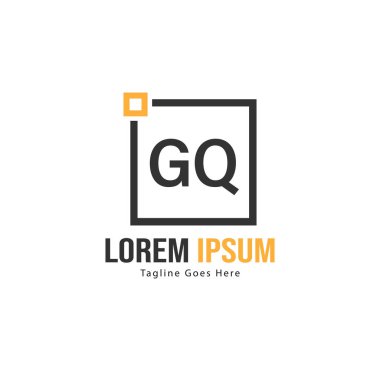 Modern çerçeveile ilk Gq logo şablonu. Minimalist Gq harfi logosu vektör illüstrasyon