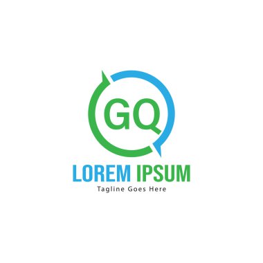 Modern çerçeveile ilk Gq logo şablonu. Minimalist Gq harfi logosu vektör illüstrasyon