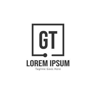 Modern çerçeveli ilk Gt logo şablonu. Minimalist Gt harfi logo vektör illüstrasyon