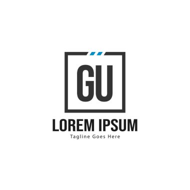 Modern çerçeveli ilk Gu logo şablonu. Minimalist Gu harf logo vektör illüstrasyon