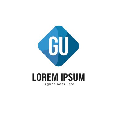 Modern çerçeveli ilk Gu logo şablonu. Minimalist Gu harf logo vektör illüstrasyon