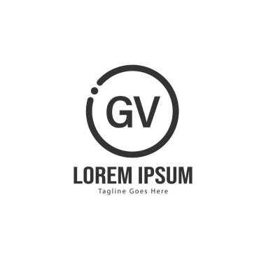 Modern çerçeveile ilk Gv logo şablonu. Minimalist Gv harf logosu vektör illüstrasyon