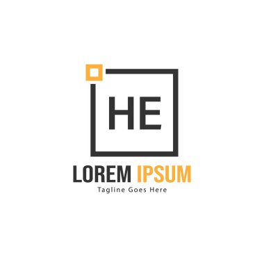 Modern çerçeve ile Ilk He logo şablonu. Minimalist He harf logo vektör illüstrasyon