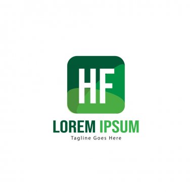 Modern çerçeveile ilk Hf logo şablonu. Minimalist Hf harf logo vektör illüstrasyon