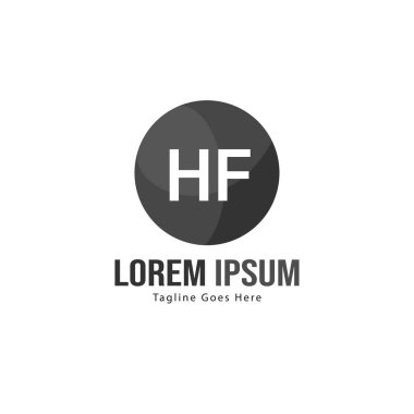 Modern çerçeveile ilk Hf logo şablonu. Minimalist Hf harf logo vektör illüstrasyon