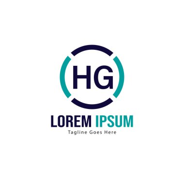 Modern çerçeveile ilk Hg logo şablonu. Minimalist Hg harf logo vektör illüstrasyon