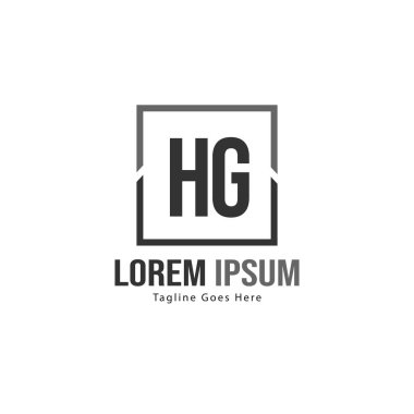 Modern çerçeveile ilk Hg logo şablonu. Minimalist Hg harf logo vektör illüstrasyon