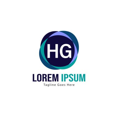 Modern çerçeveile ilk Hg logo şablonu. Minimalist Hg harf logo vektör illüstrasyon