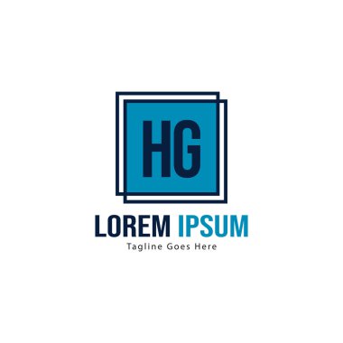 Modern çerçeveile ilk Hg logo şablonu. Minimalist Hg harf logo vektör illüstrasyon