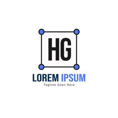 Modern çerçeveile ilk Hg logo şablonu. Minimalist Hg harf logo vektör illüstrasyon