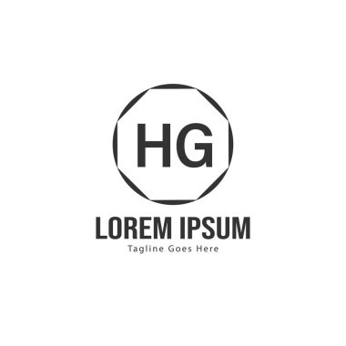 Modern çerçeveile ilk Hg logo şablonu. Minimalist Hg harf logo vektör illüstrasyon