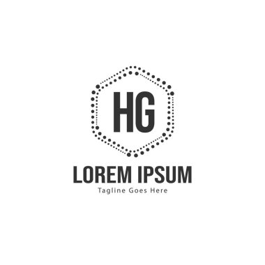 Modern çerçeveile ilk Hg logo şablonu. Minimalist Hg harf logo vektör illüstrasyon