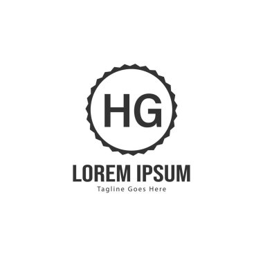 Modern çerçeveile ilk Hg logo şablonu. Minimalist Hg harf logo vektör illüstrasyon