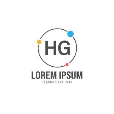 Modern çerçeveile ilk Hg logo şablonu. Minimalist Hg harf logo vektör illüstrasyon