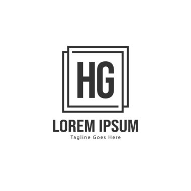 Modern çerçeveile ilk Hg logo şablonu. Minimalist Hg harf logo vektör illüstrasyon