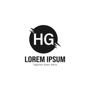 Modern çerçeveile ilk Hg logo şablonu. Minimalist Hg harf logo vektör illüstrasyon