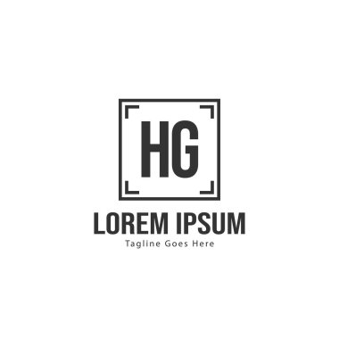 Modern çerçeveile ilk Hg logo şablonu. Minimalist Hg harf logo vektör illüstrasyon