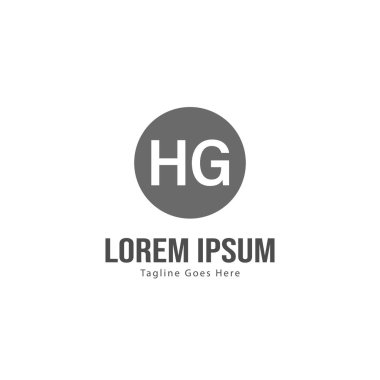 Modern çerçeveile ilk Hg logo şablonu. Minimalist Hg harf logo vektör illüstrasyon
