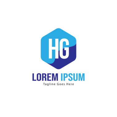 Modern çerçeveile ilk Hg logo şablonu. Minimalist Hg harf logo vektör illüstrasyon